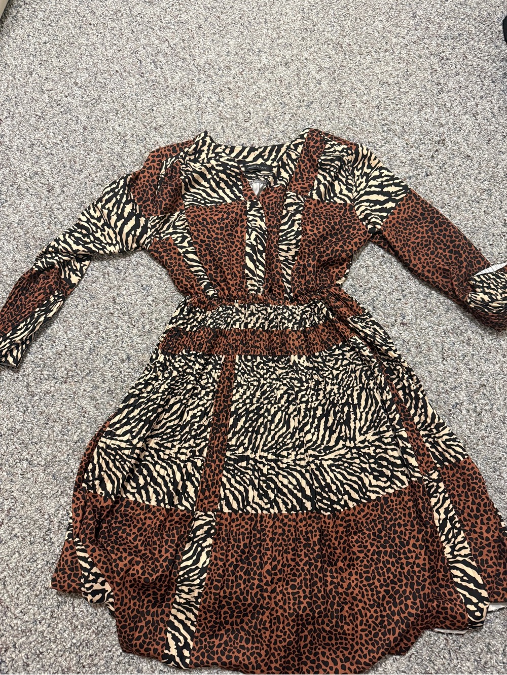 Women's Brown & Cream Animal Print Patchwork Dress